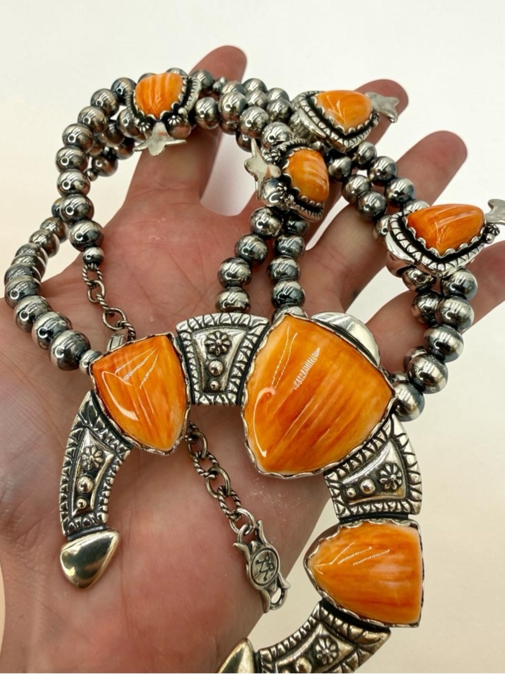 Carolyn Pollack Relios 925 Spiny Oyster Squash Blossom Necklace 18”-20” 131 gram - Picture 10 of 17